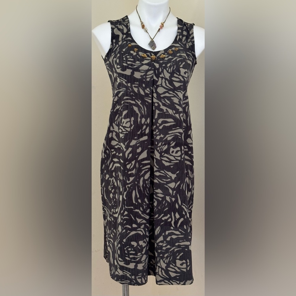 SimplyVera VeraWang  Black & Brown/Gray Yellow Ornaments Dress Sz 2 Pull Over.
